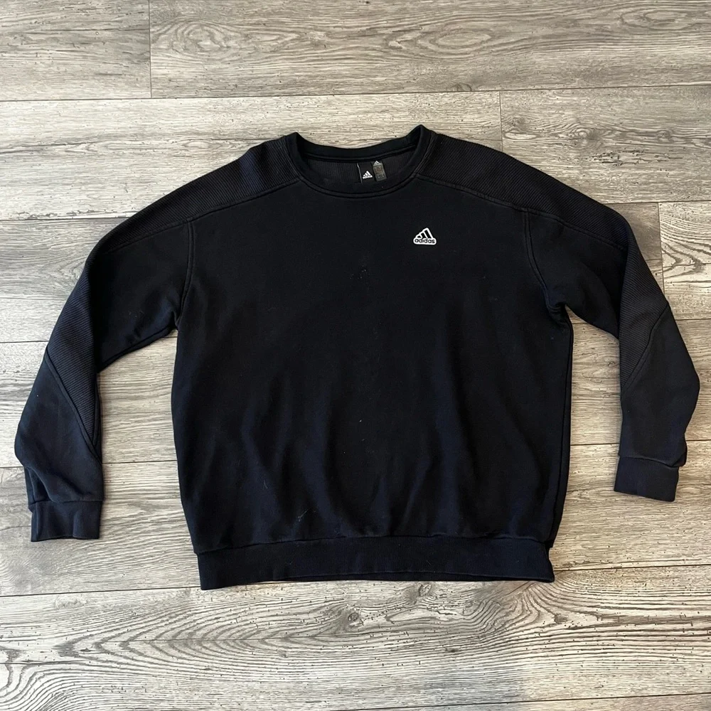Adidas Long Sleeve Pullover Crewneck Sweatshirt Ribbed Black Medium Oversized